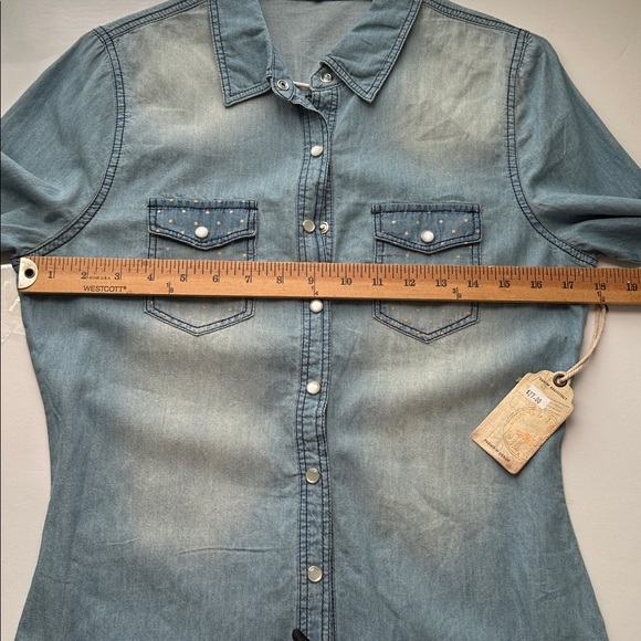 Denim Polka Dot Patch Top - Picture 8 of 16